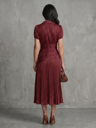 Meredith | Robe Midi à Rayures avec Taille Plissée