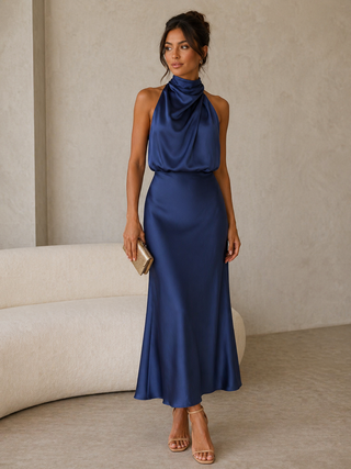 Emilia | Robe Maxi Drapée à Col Halter