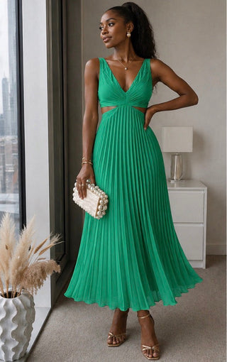 Celia | Robe Midi Plissée Découpée
