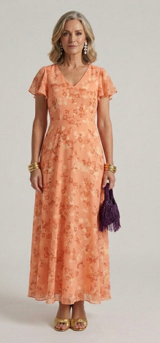 Rosanne | Robe Maxi à Manches Flutter Florales