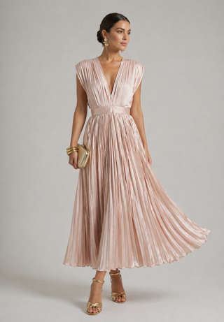 Estella | Robe Midi Plissée Élégante
