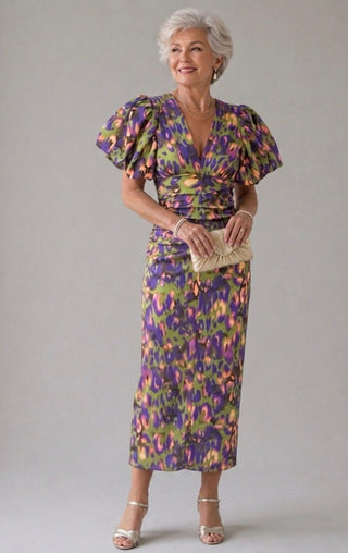 Roxanne | Robe Midi à Manches Bouffantes