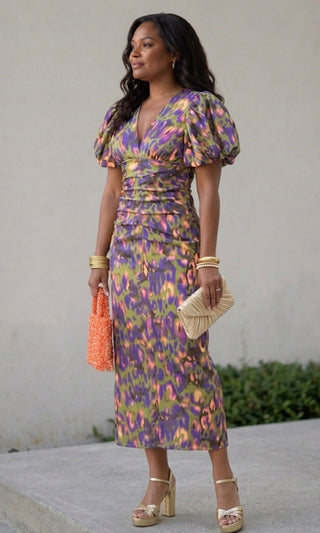 Roxanne | Robe Midi à Manches Bouffantes