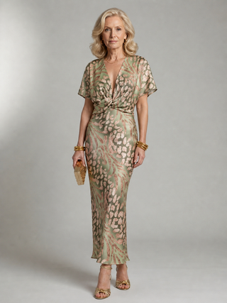 Marla | Robe Midi à Taille Twist Abstraite