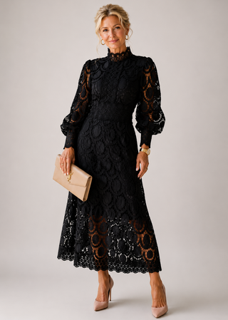 Camille | Robe Midi en Dentelle à Bords Festonnés