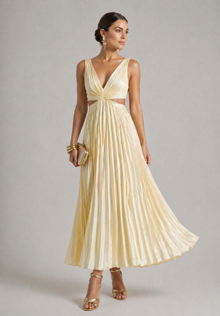 Celia | Robe Midi Plissée Découpée