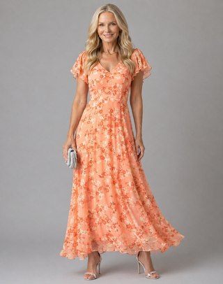 Rosanne | Robe Maxi à Manches Flutter Florales