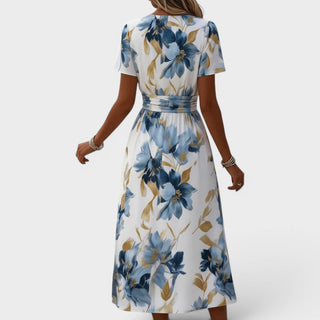 Elara | Robe Midi à Taille Enveloppante Fleurie