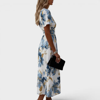 Elara | Robe Midi à Taille Enveloppante Fleurie