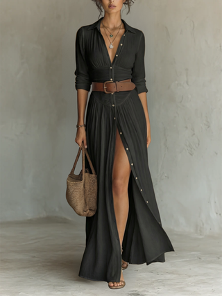 DOLORES™ - ROBE-CHEMISE LONGUE D’ÉTÉ EN LIN ÉLÉGANTE