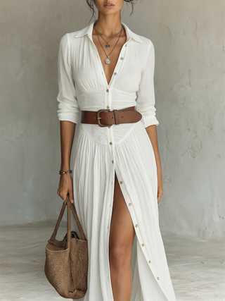 DOLORES™ - ROBE-CHEMISE LONGUE D’ÉTÉ EN LIN ÉLÉGANTE