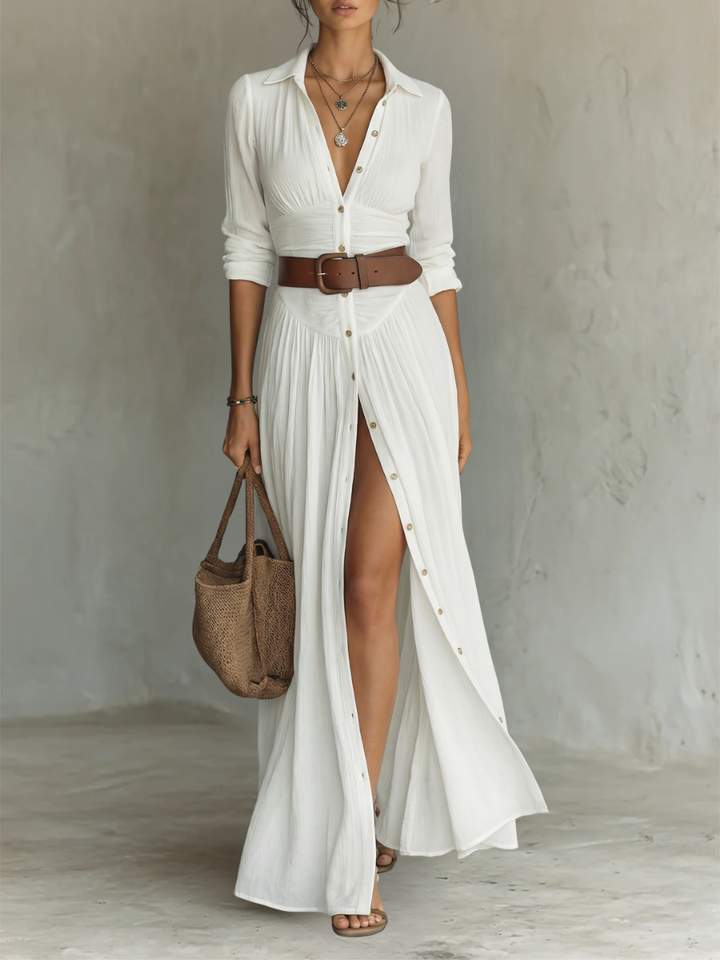DOLORES™ - ROBE-CHEMISE LONGUE D’ÉTÉ EN LIN ÉLÉGANTE