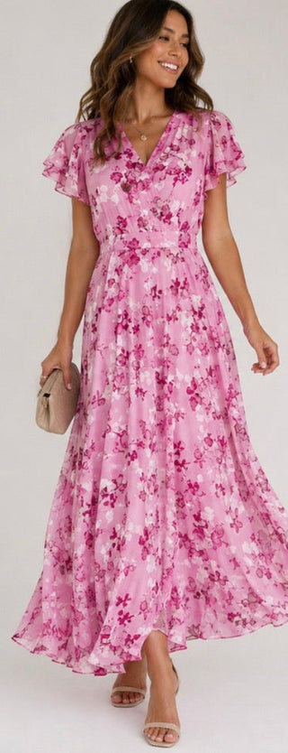 Rosanne | Robe Maxi à Manches Flutter Florales