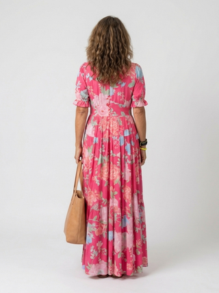 Ione | Robe Midi Fleurie à Manches Courtes et Col V