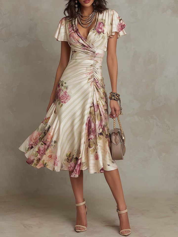 Alba | Élégant Robe Midi Florale Rétro