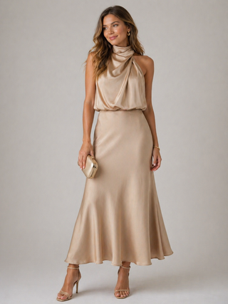 Emilia | Robe Maxi Drapée à Col Halter