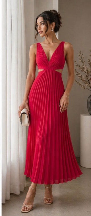 Celia | Robe Midi Plissée Découpée