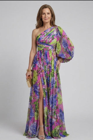 Elowen | Robe Maxi Fleurie à Une Épaule