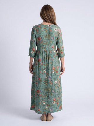 Marina | Robe Maxi à Encolure en V Florale à Manches Trois Quarts