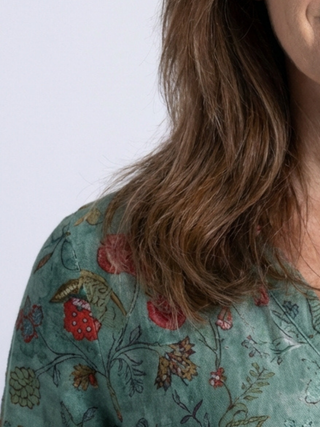 Marina | Robe Maxi à Encolure en V Florale à Manches Trois Quarts