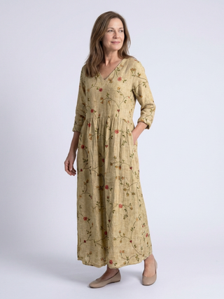 Marina | Robe Maxi à Encolure en V Florale à Manches Trois Quarts