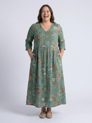 Marina | Robe Maxi à Encolure en V Florale à Manches Trois Quarts