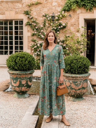 Marina | Robe Maxi à Encolure en V Florale à Manches Trois Quarts