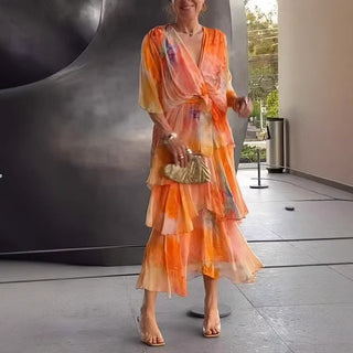 Kimberly | Robe Midi Aquarelle à Volants