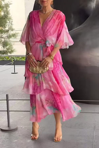 Kimberly | Robe Midi Aquarelle à Volants