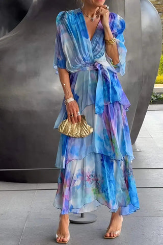 Kimberly | Robe Midi Aquarelle à Volants