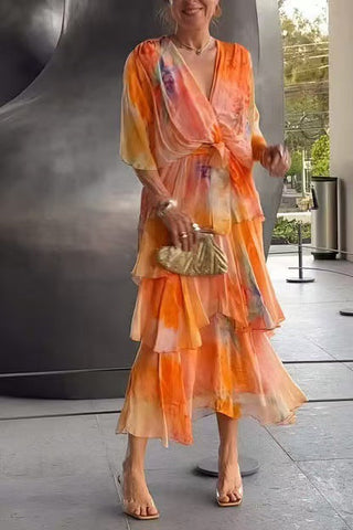 Kimberly | Robe Midi Aquarelle à Volants
