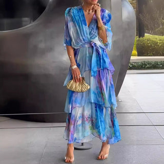 Kimberly | Robe Midi Aquarelle à Volants