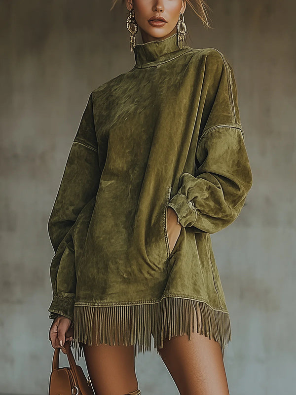 Amalia | Robe à col montant et franges