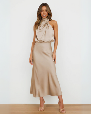 Emilia | Robe Maxi Drapée à Col Halter