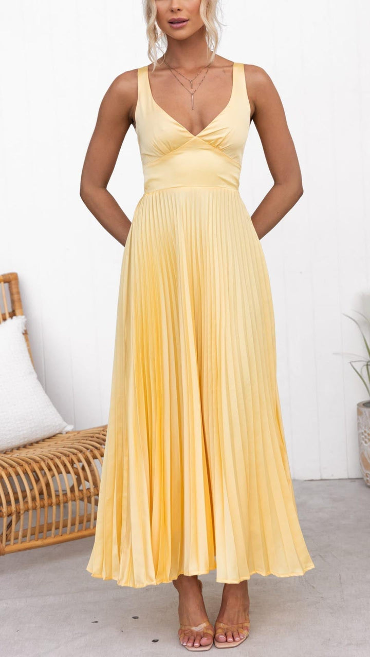 Corinna | Robe Maxi Plissée à Col V