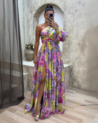 Elowen | Robe Maxi Fleurie à Une Épaule