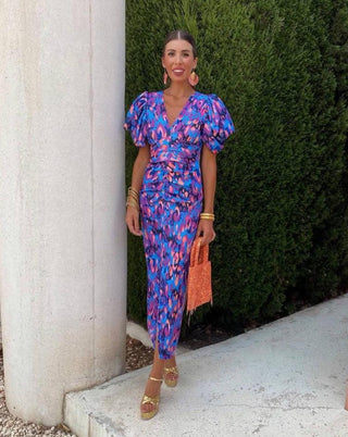 Roxanne | Robe Midi à Manches Bouffantes