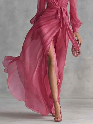Beatrice | Robe Longue Élégante en Chiffon à Décolleté en V et Taille Liée