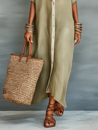 Manelle™ | Robe longue vert olive à la ligne minimaliste