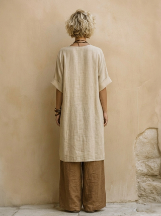 Giulia - Ensemble bohème nomade trois pièces gris foncé et brun à motif tribal