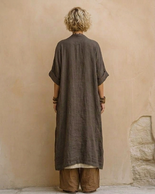 Giulia - Ensemble bohème nomade trois pièces gris foncé et brun à motif tribal