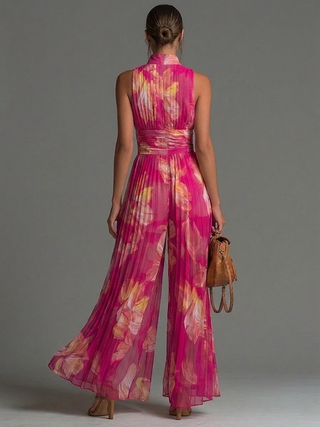Combinaison Serafina | Chiffon plissé floral fuchsia