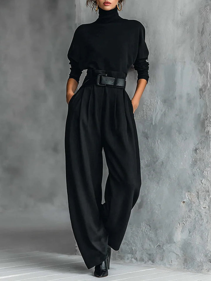 Lisa™ | Ensemble deux pièces noir avec ceinture