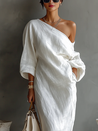 Elise™ | Robe longue élégante à une épaule en blanc