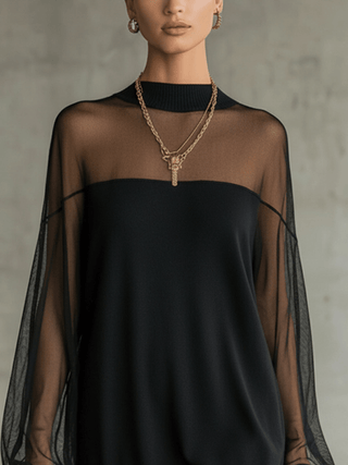 Amélie™ | Robe courte noire élégante à manches en résille - North & Co. Canada