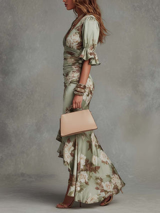 Anastasia | Robe longue en satin à fleurs – North & Co. Canada