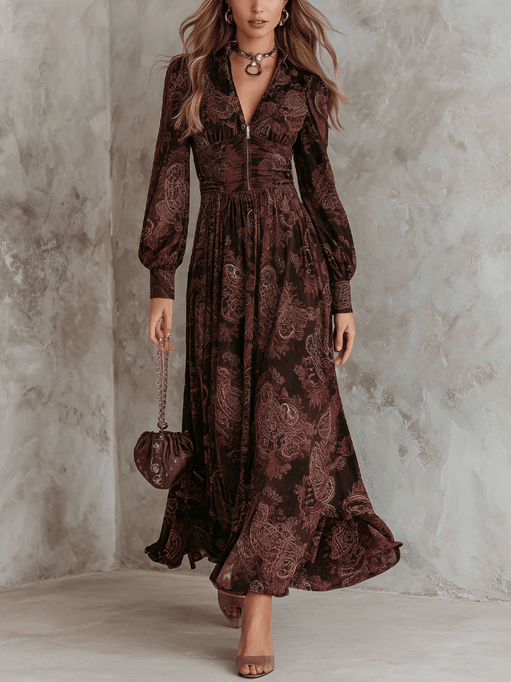 Ariane™ | Robe longue à imprimé cachemire et taille marquée - North & Co. Canada