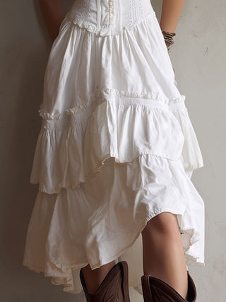 Robe Midi Évasée Retro Boho avec Détails en Dentelle