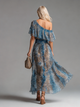 Selvaggia | Robe Maxi Off-Shoulder Imprimé Léopard