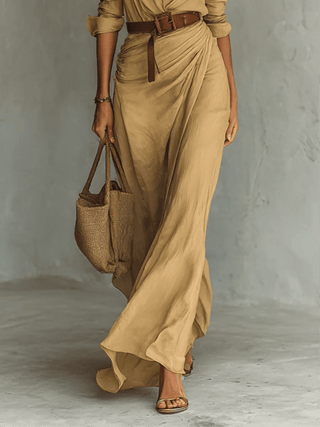 Camille™ | Robe longue à col tailleur et ceinture à la taille - North & Co. Canada